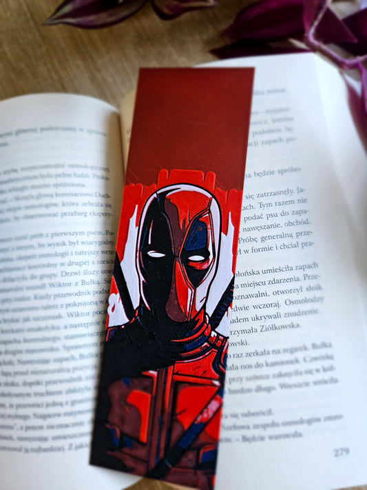 Deadpool-Inspired 3D Printed Bookmark – Bold Comic Style