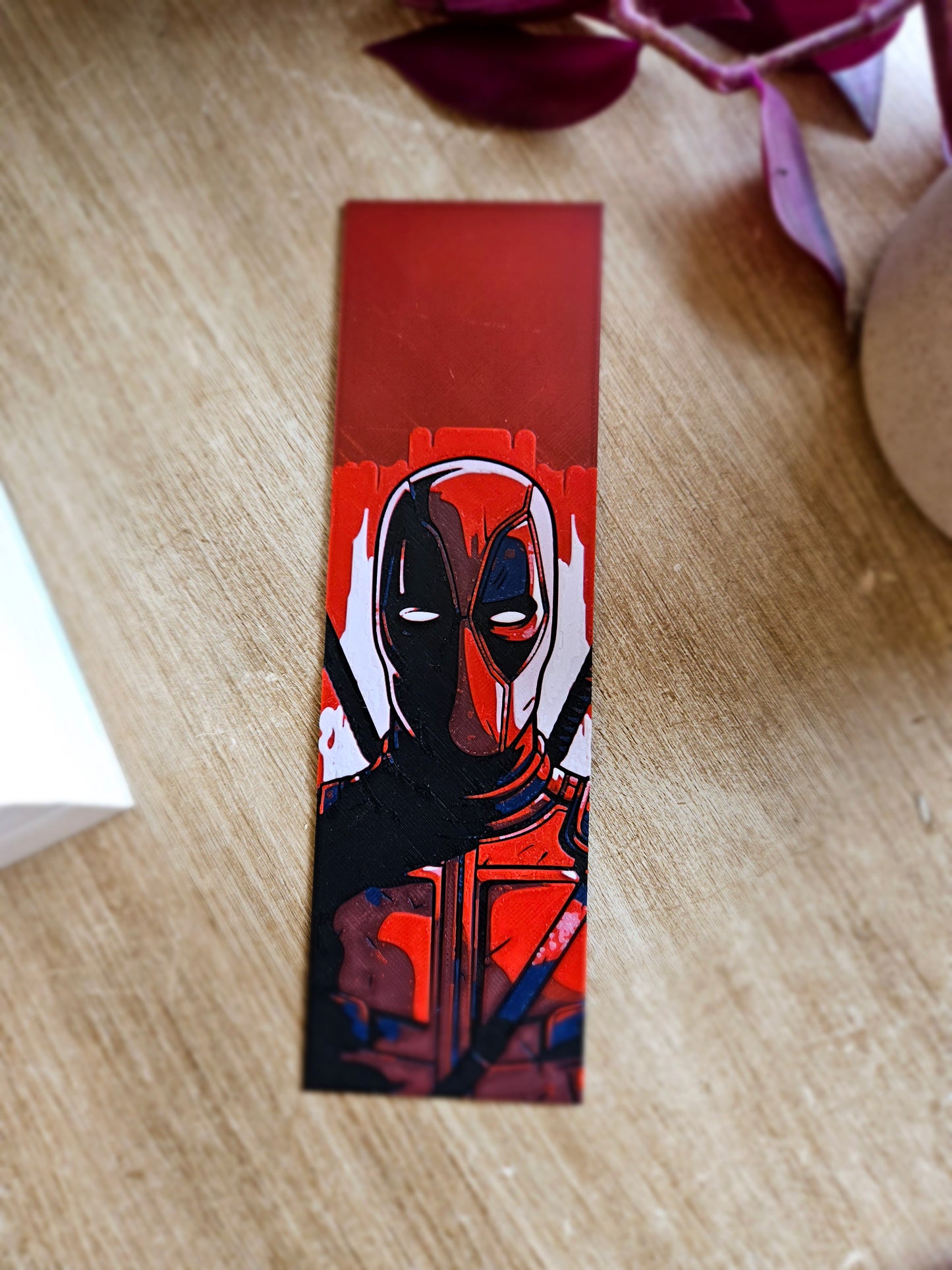 Deadpool-Inspired 3D Printed Bookmark – Bold Comic Style