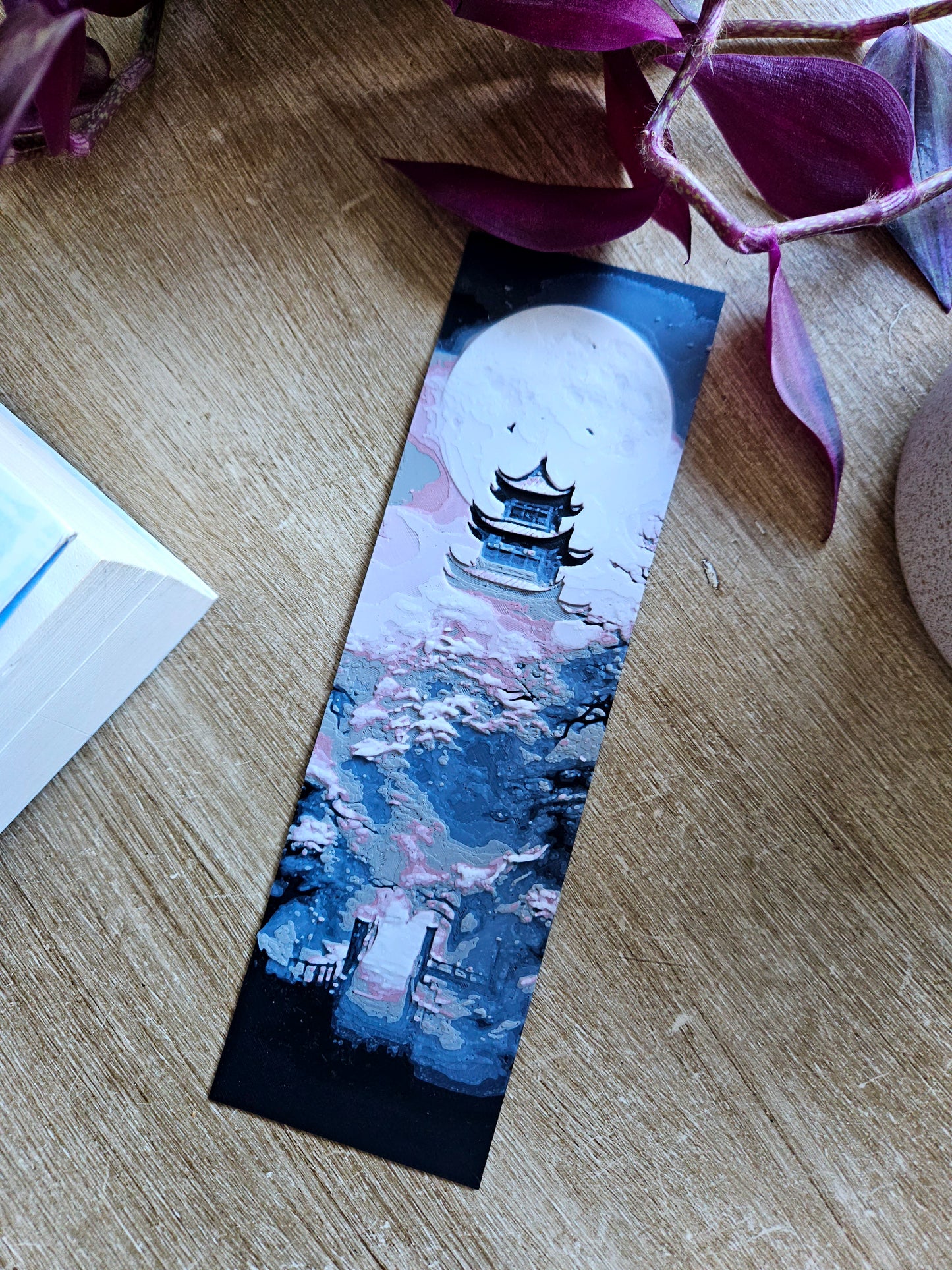 Moonlit Pagoda 3D Printed Bookmark – Serene Japanese Landscape