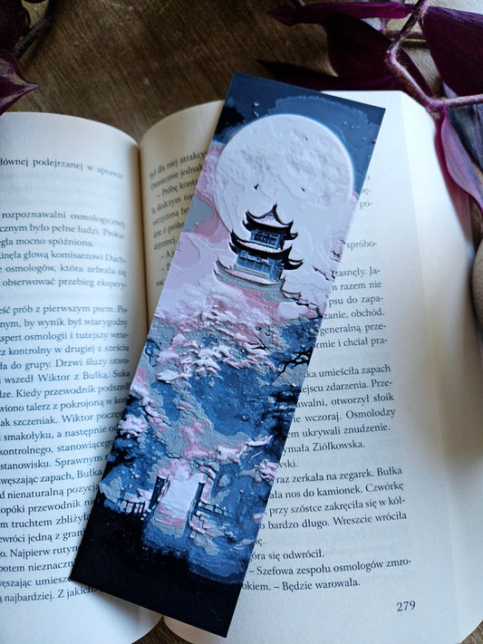 Moonlit Pagoda 3D Printed Bookmark – Serene Japanese Landscape