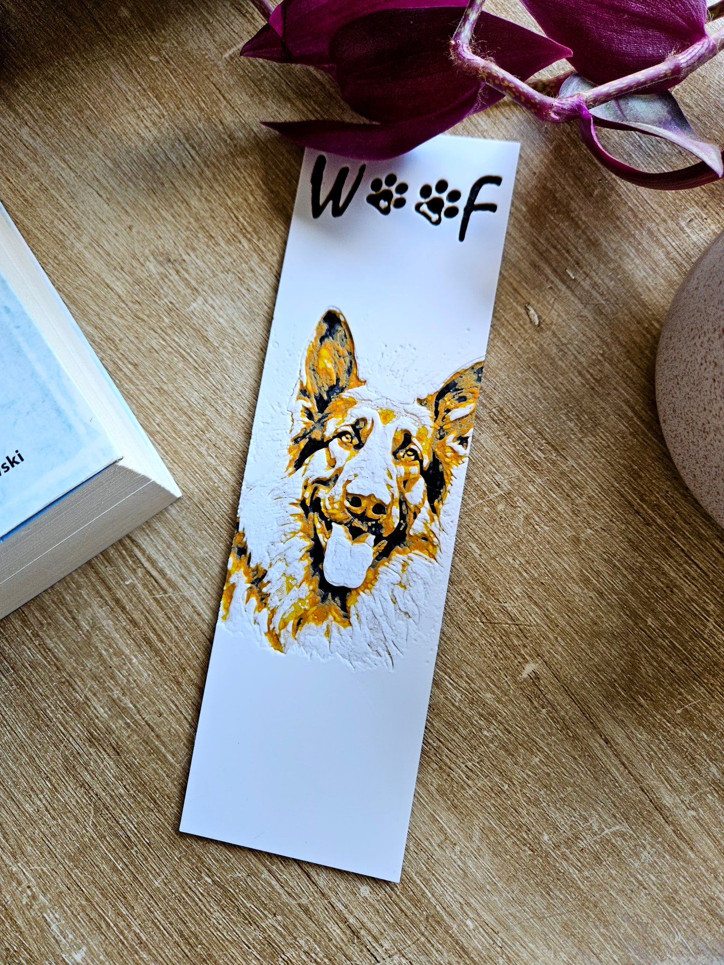 Woof 3D Printed Bookmark – German Shepherd Dog Design