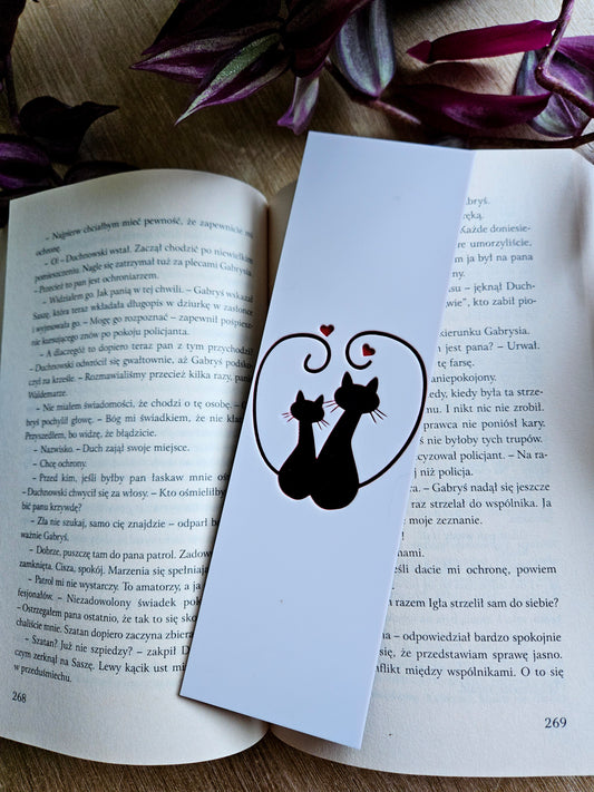 Romantic Cat Duo 3D Printed Bookmark – Heartwarming Design