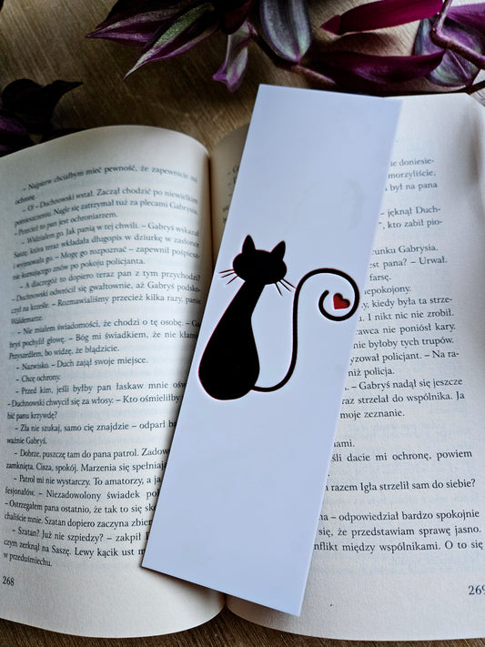 Whimsical Cat 3D Printed Bookmark – Heart Tail Design