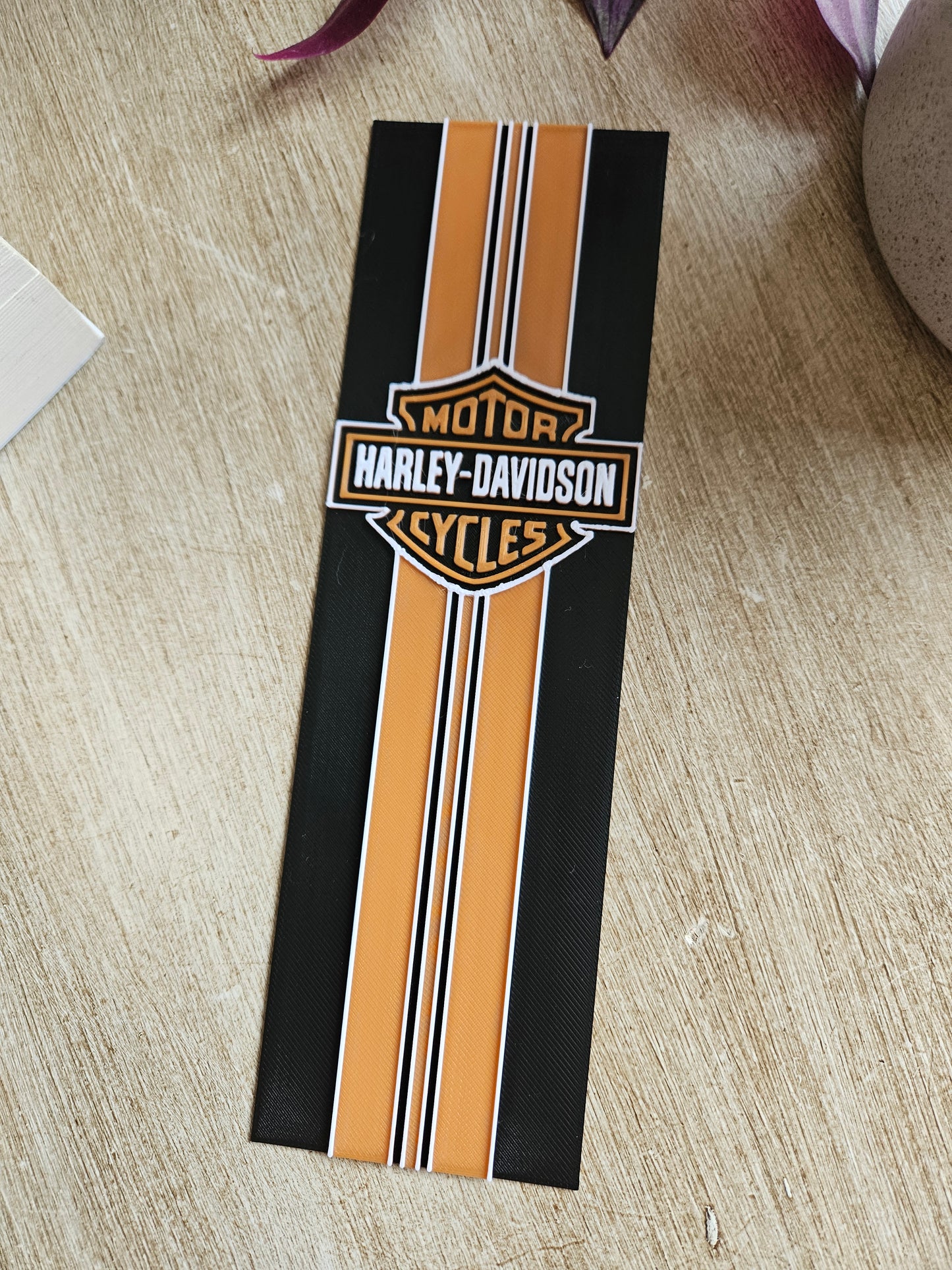 Harley-Davidson Inspired 3D Printed Bookmark – Bold Black & Orange Design