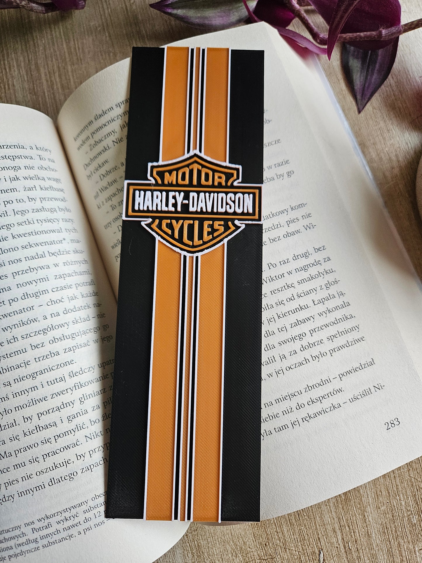 Harley-Davidson Inspired 3D Printed Bookmark – Bold Black & Orange Design