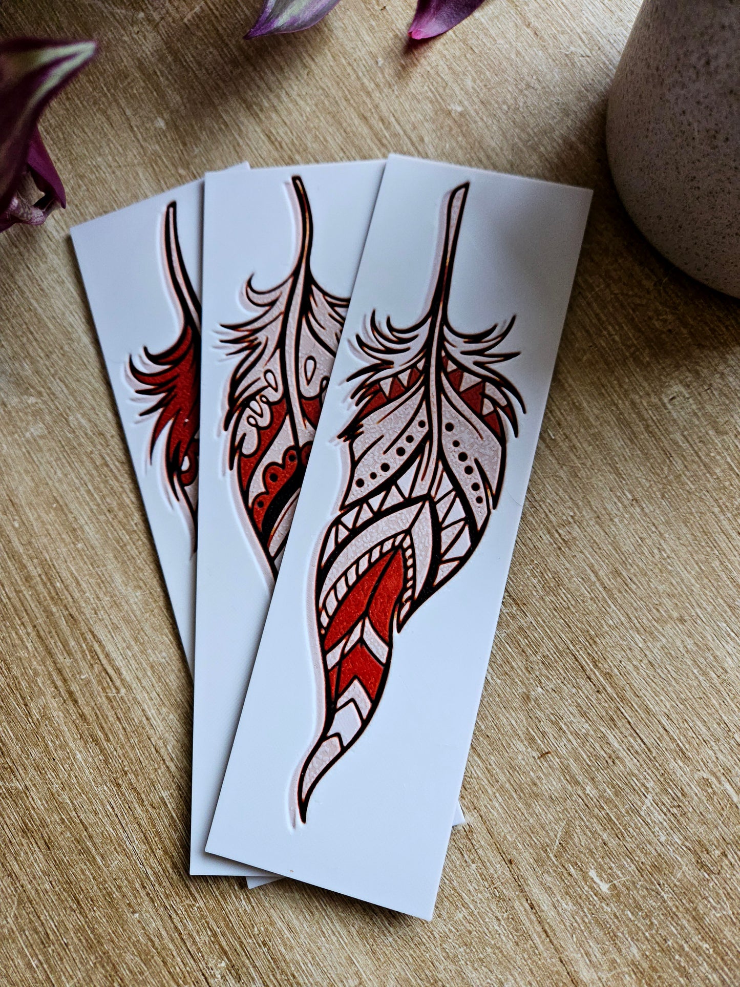 Set of 3 Bohemian Feather 3D Printed Bookmarks | Perfect for Nature & Art Lovers