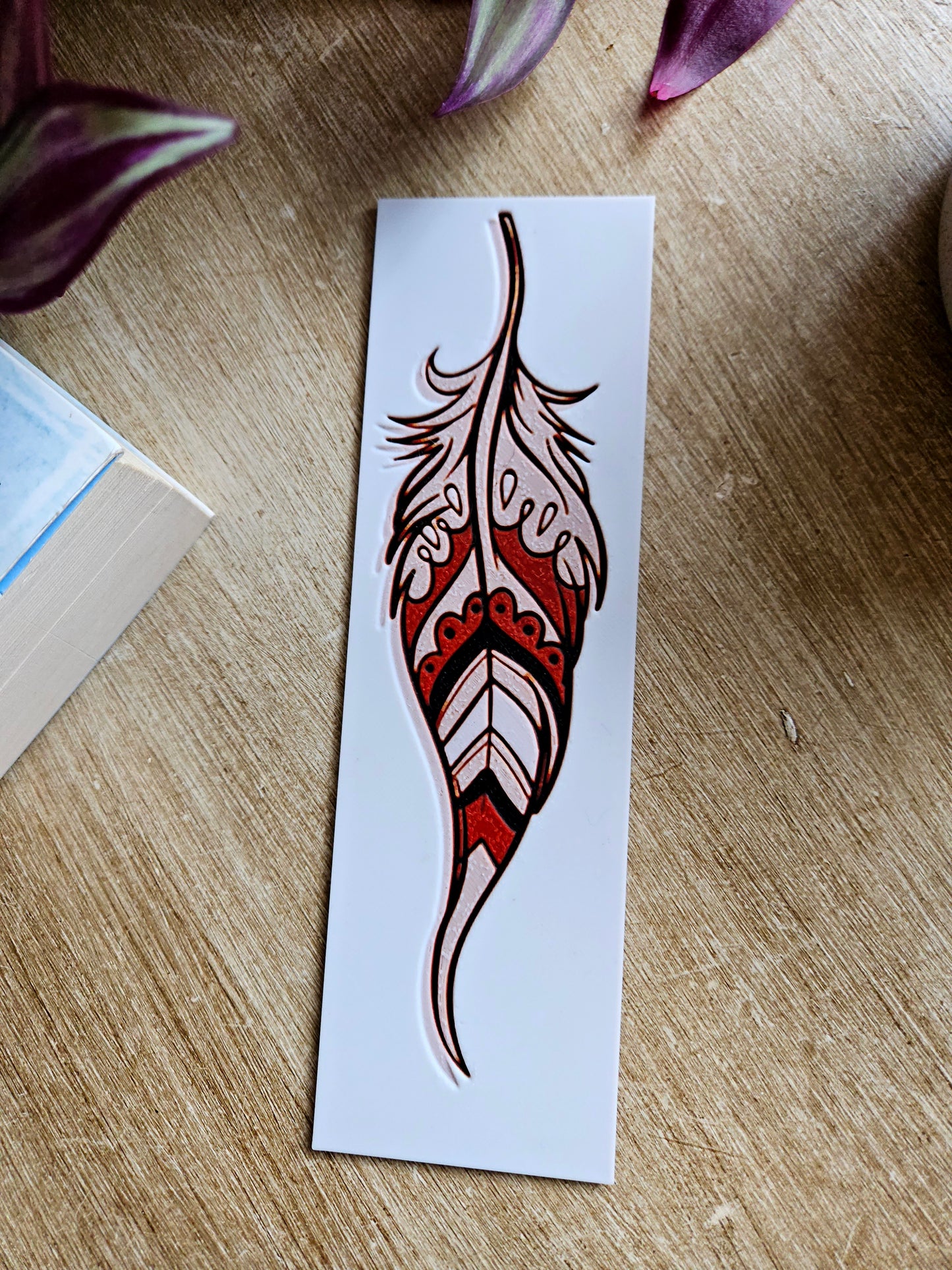 Boho Feather 3D Printed Bookmark - Intricate Design