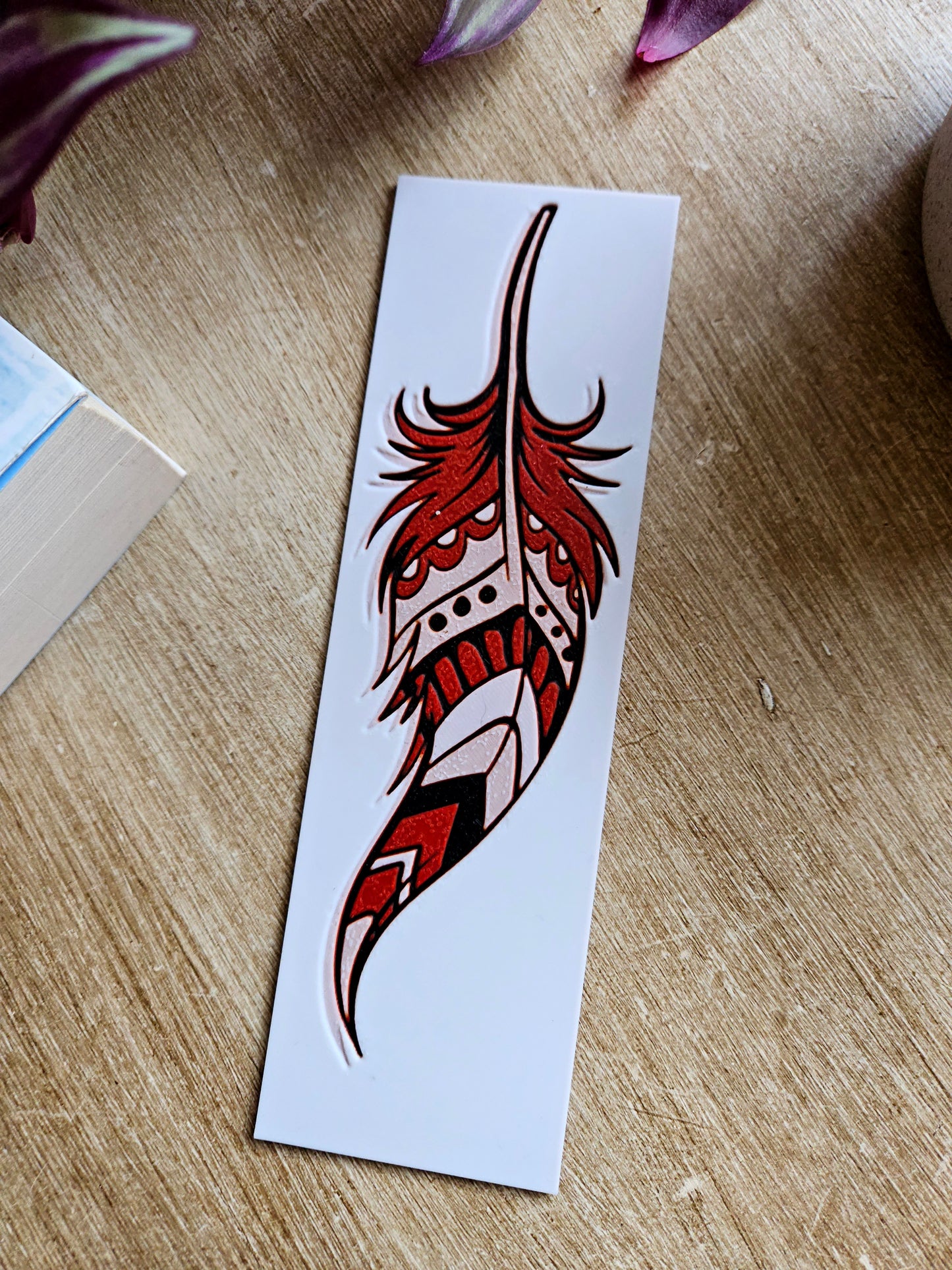 Artisan Feather Design 3D Printed Bookmark - Tribal Red Edition