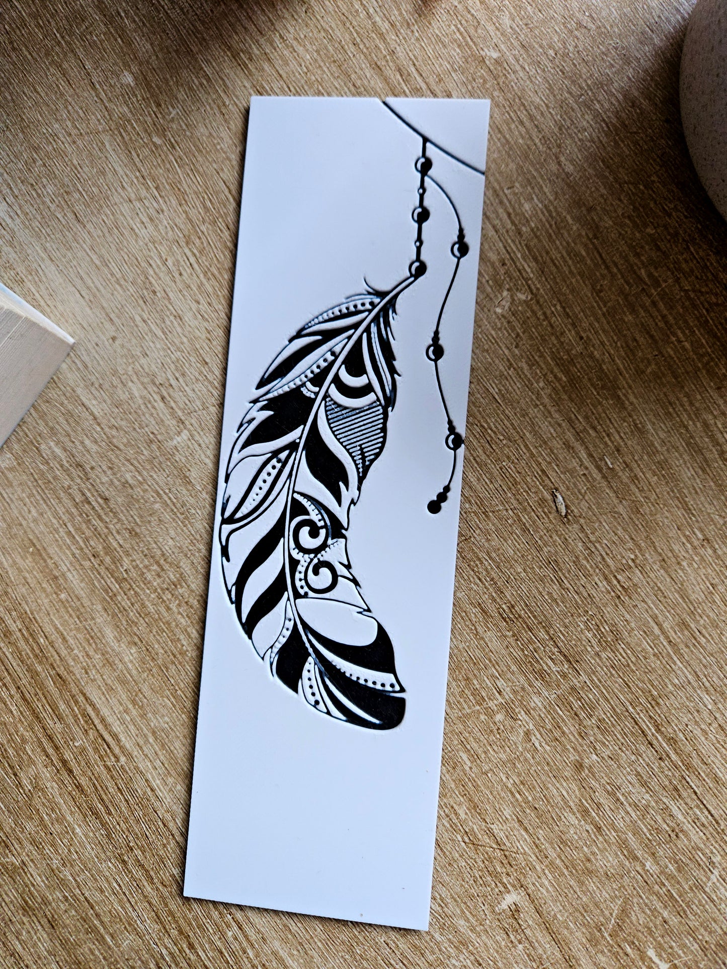 Tribal Feather Design 3D Printed Bookmark - Black and White