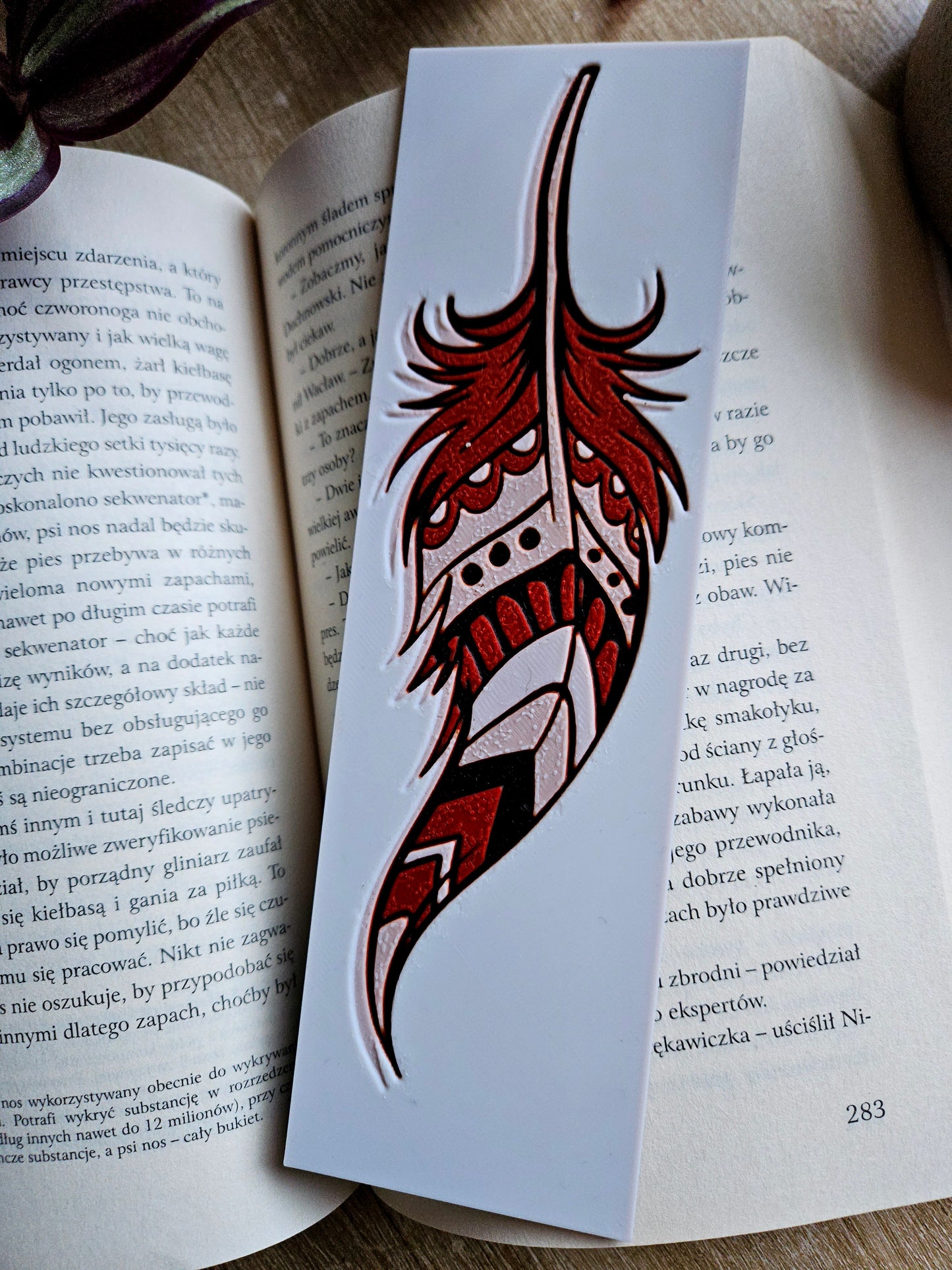 Artisan Feather Design 3D Printed Bookmark - Tribal Red Edition