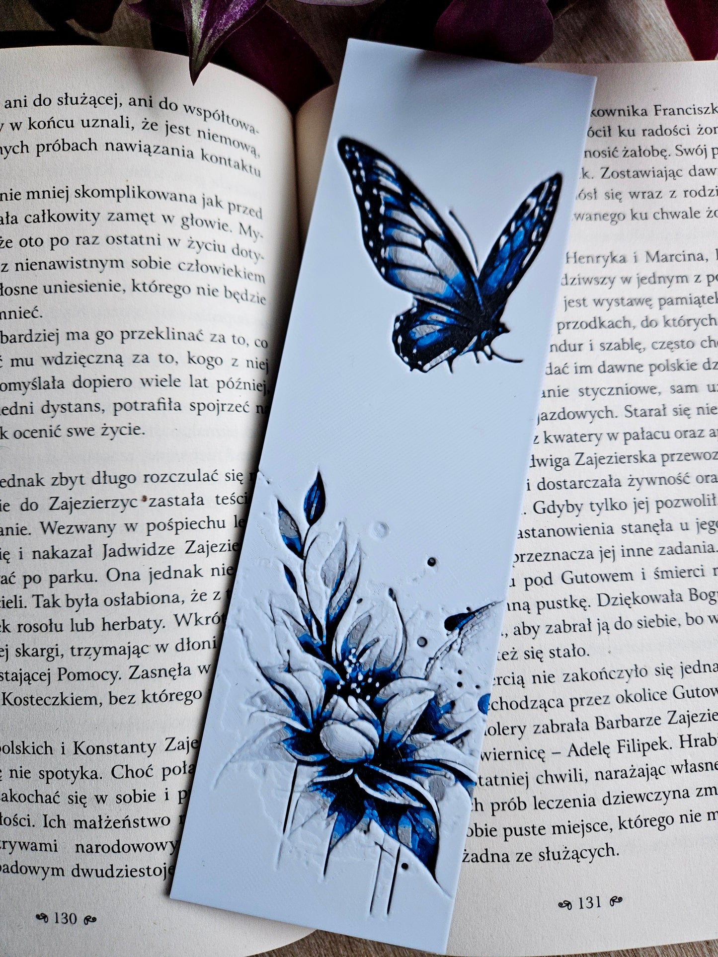 Delicate Blue Butterfly and Bloom 3D Printed Bookmark