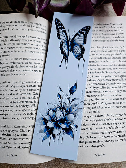 Elegant Blue Butterfly and Floral 3D Printed Bookmark