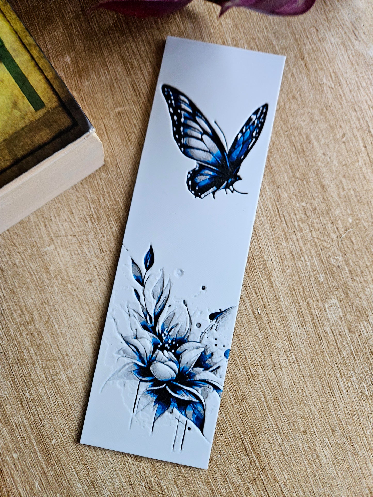 Delicate Blue Butterfly and Bloom 3D Printed Bookmark