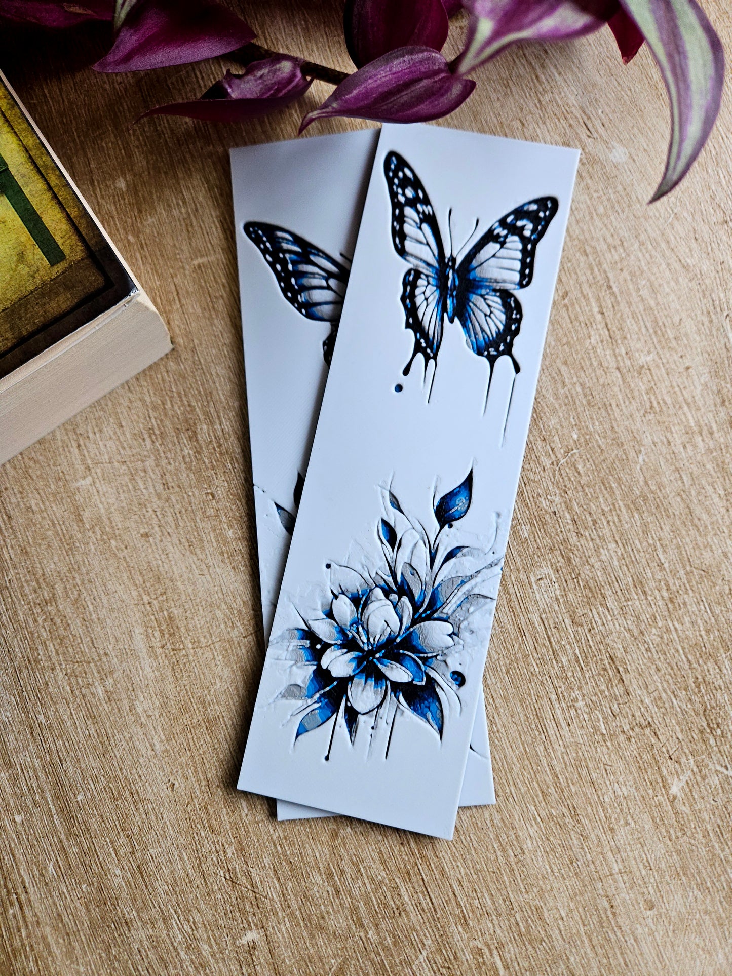 Set of 2 Blue Butterfly & Floral Bookmarks | Elegant & Artistic Designs