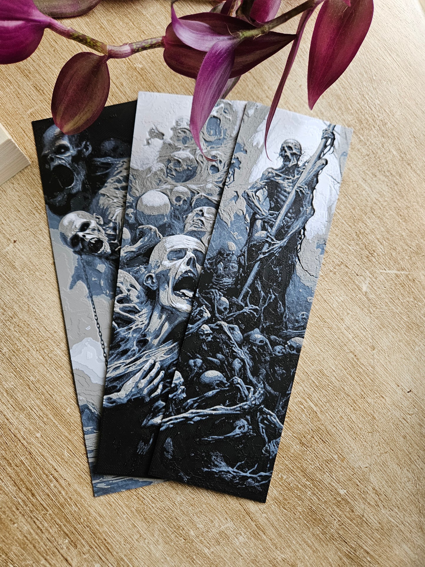 Set of 3 Dark Horror-Themed 3D Printed Bookmarks | Perfect for Fans of Macabre and Gothic Art