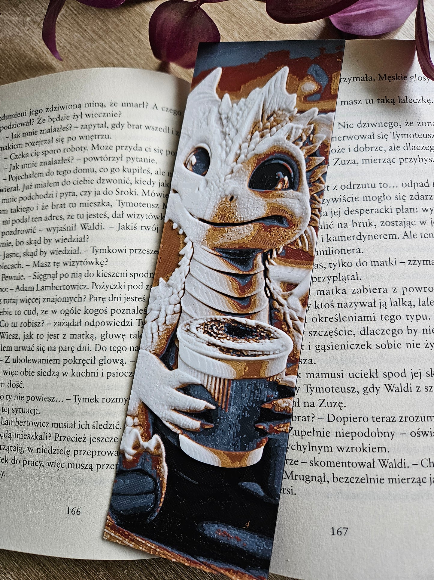 Set of 3 Adorable Coffee-Dragon 3D Printed Bookmarks | Perfect for Fantasy & Coffee Enthusiasts