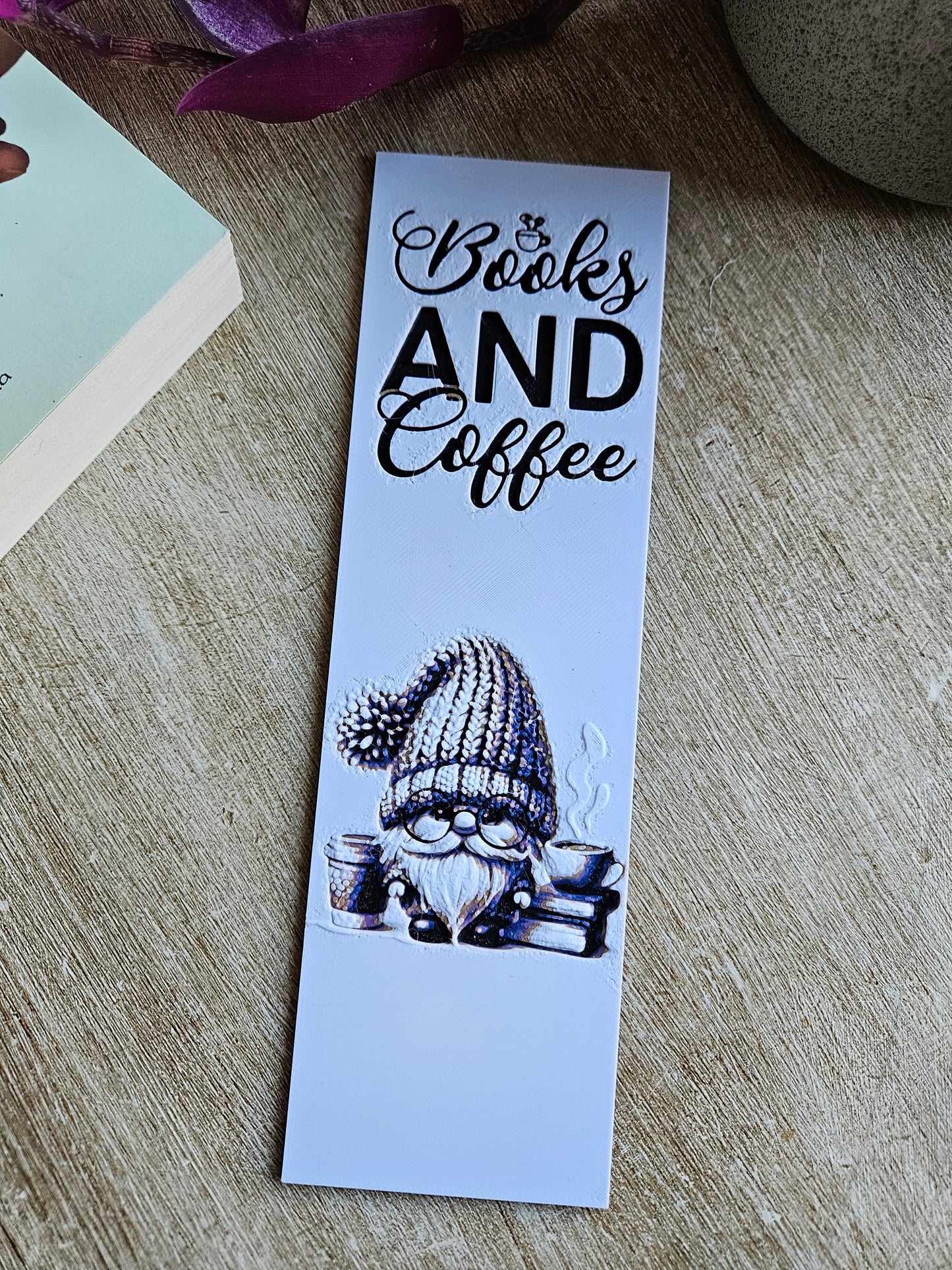 Books and Coffee 3D Printed Bookmark - Cozy Gnome Design