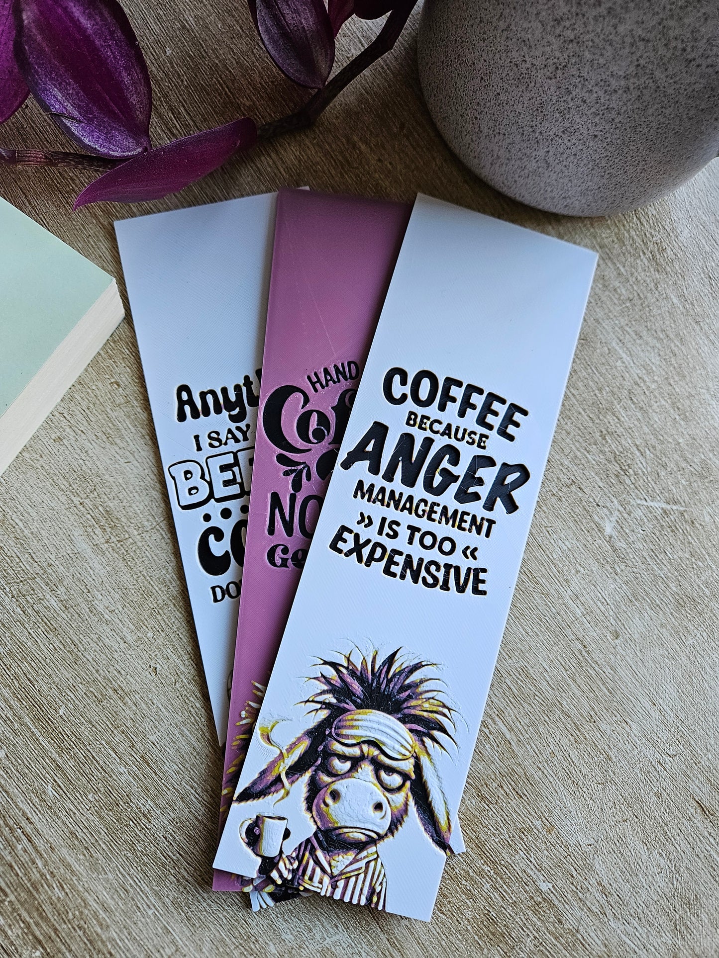 Set of 3 Funny Coffee-Themed 3D Printed Bookmarks | Perfect for Coffee Lovers and Readers