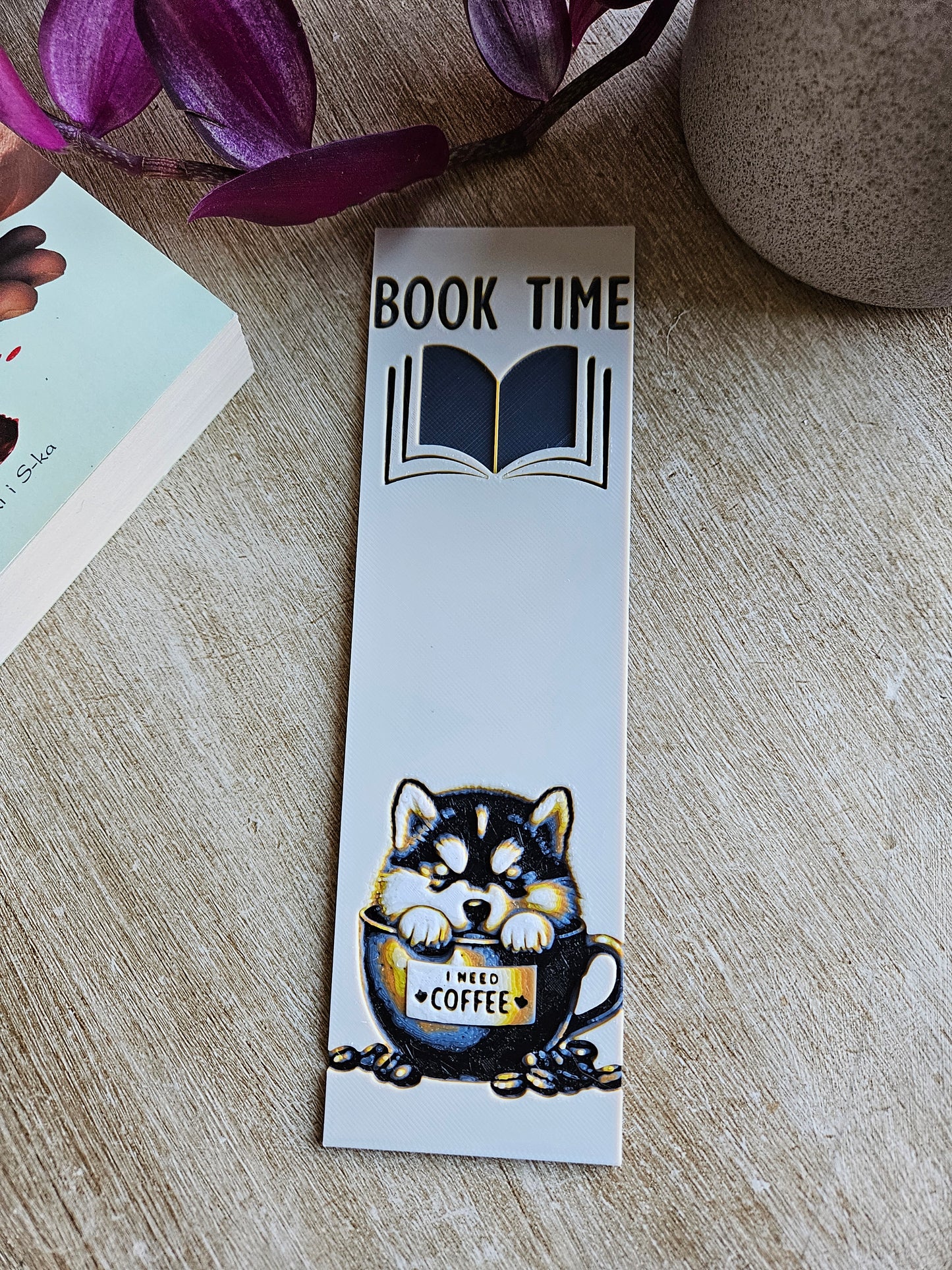 Book Time - Adorable 3D Printed Bookmark with Coffee Lover Puppy Design