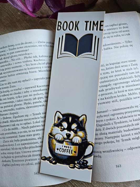 Book Time - Adorable 3D Printed Bookmark with Coffee Lover Puppy Design