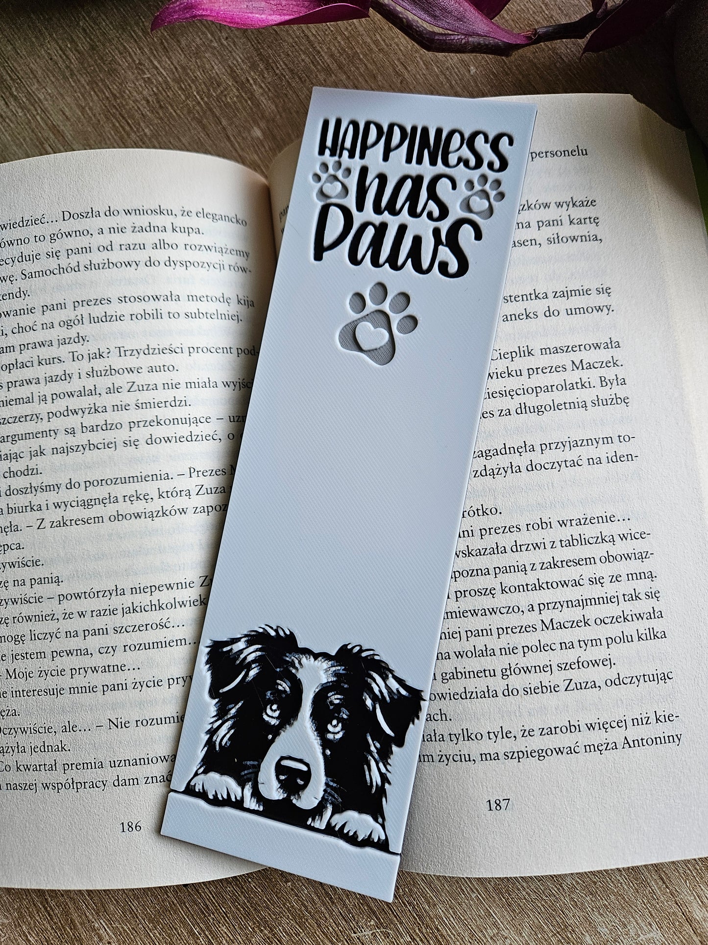 Set of 3 Dog-Themed 'Happiness Has Paws' 3D Printed Bookmarks | Perfect for Pet Lovers