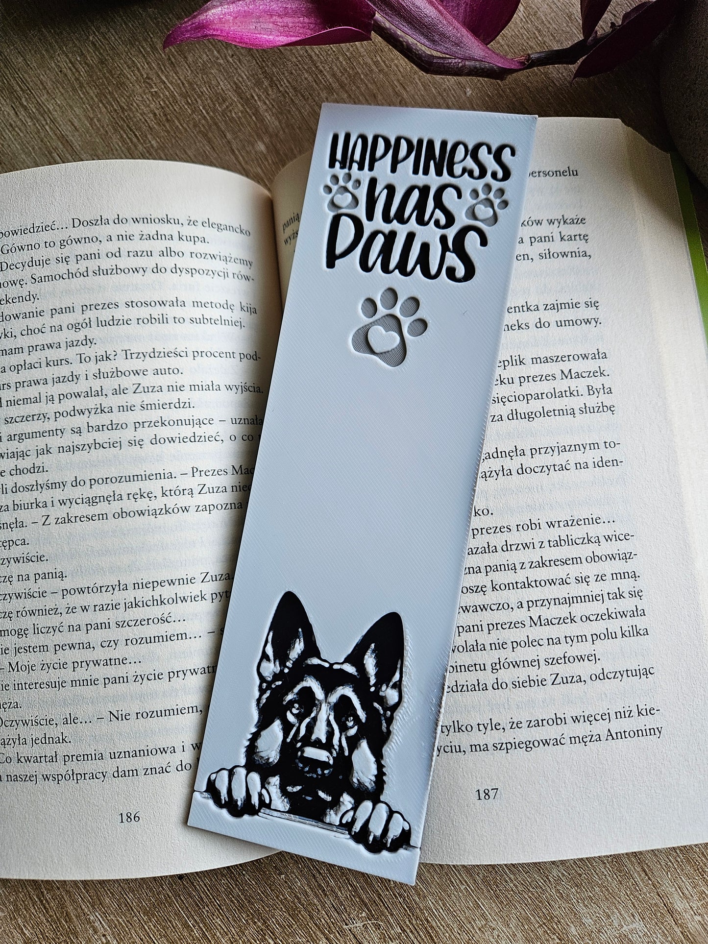 Set of 3 Dog-Themed 'Happiness Has Paws' 3D Printed Bookmarks | Perfect for Pet Lovers