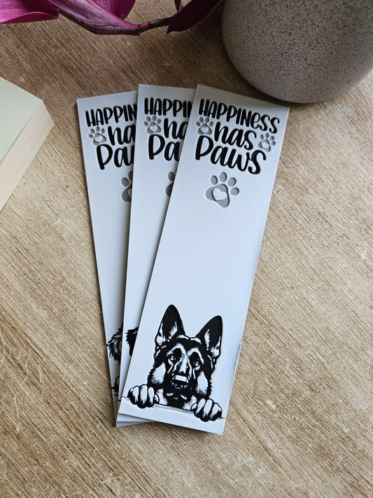 Set of 3 Dog-Themed 'Happiness Has Paws' 3D Printed Bookmarks | Perfect for Pet Lovers