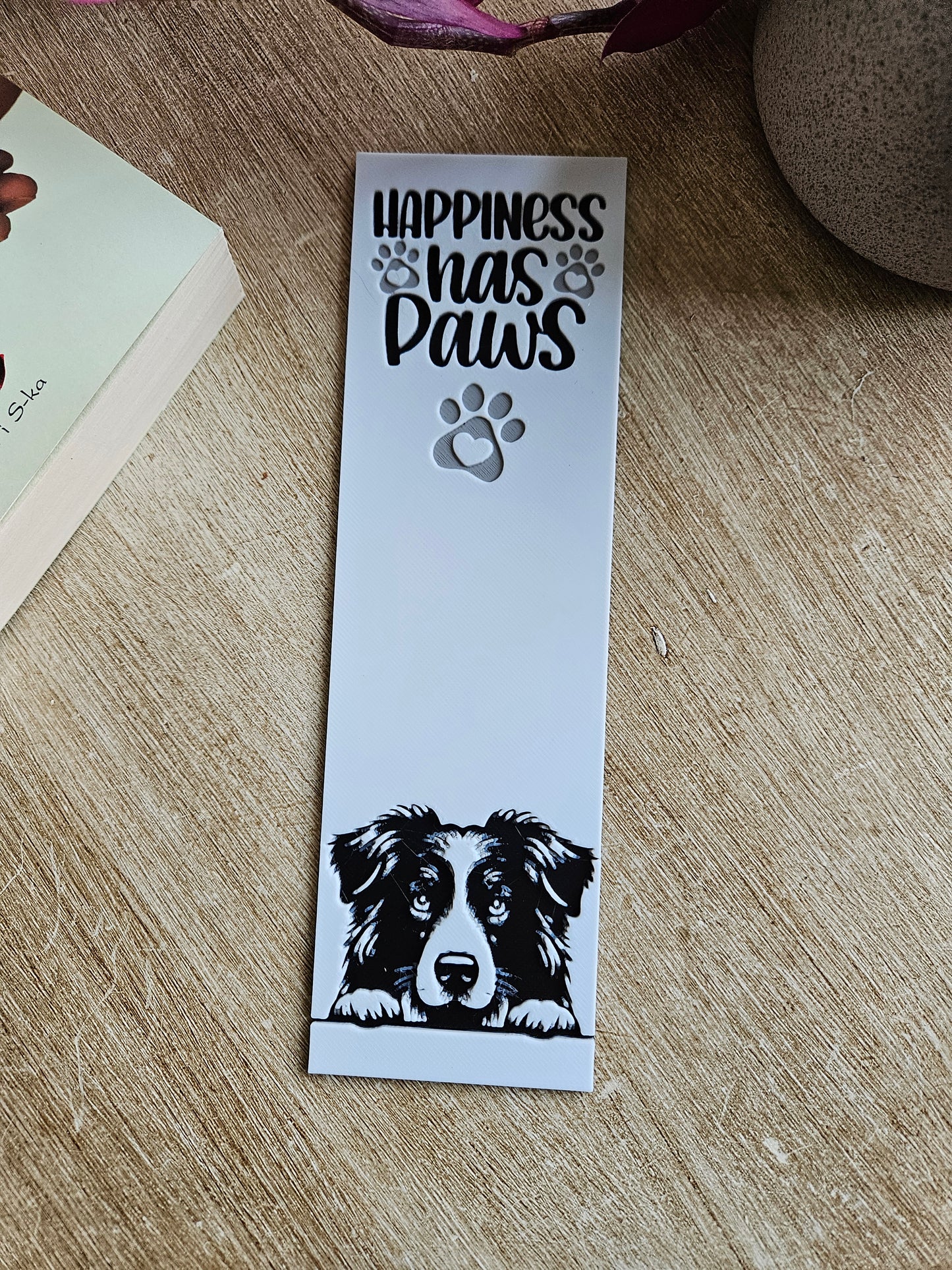 Happiness Has Paws 3D Printed Border Collie Bookmark