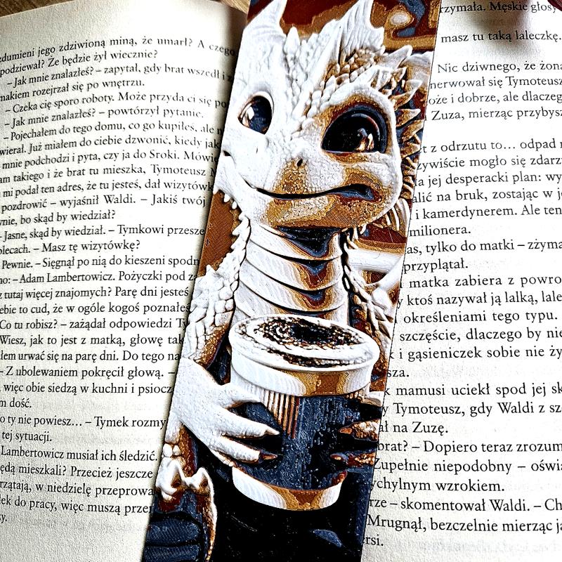 Dragon with Coffee Bookmark – Cozy Fantasy Delight