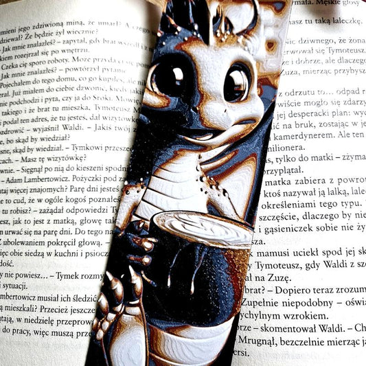 Latte-Loving Dragon Bookmark – Adorable Fantasy Companion